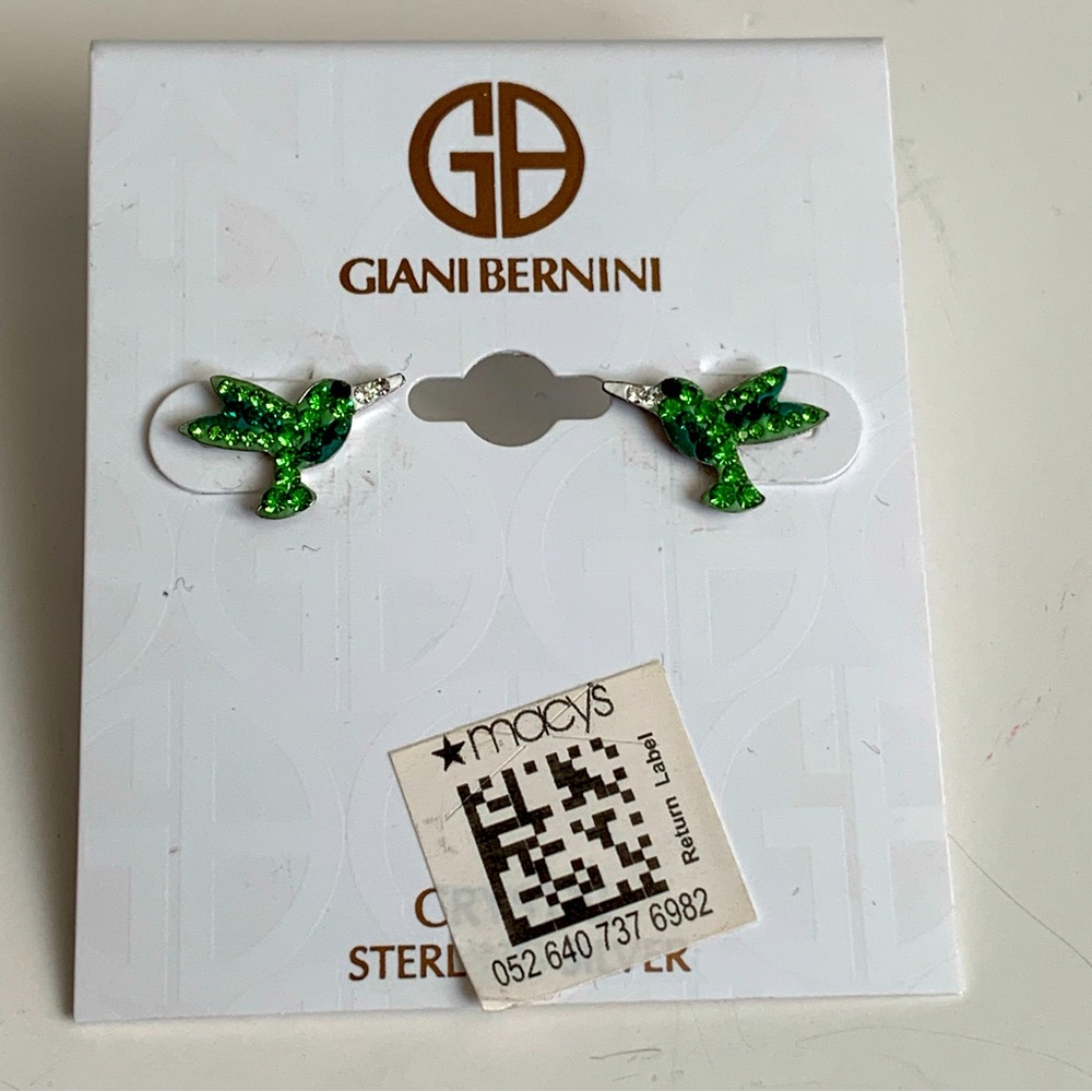 GIANI BERNINI Sterling Silver Crystal Green Hummingbird Stud Earrings - Picture 3 of 8
